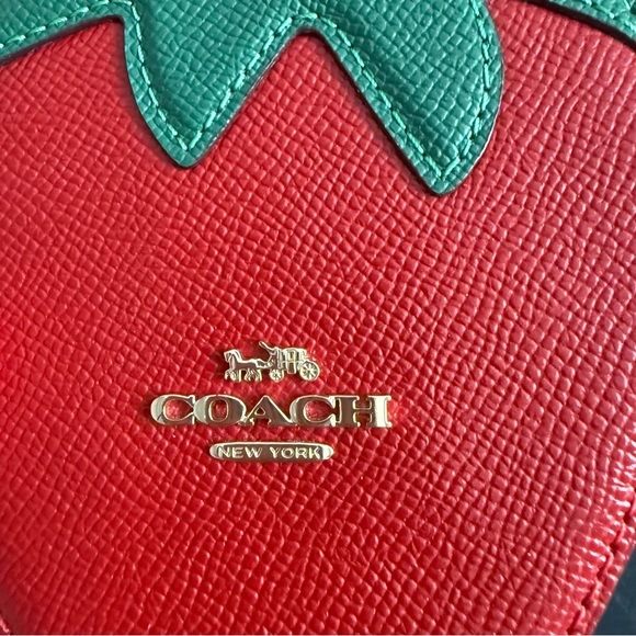 Coach CAN28 Strawberry Crossgrain Leather Coin Case Gold/ Bold Red $128 NWOT - Picture 4 of 5